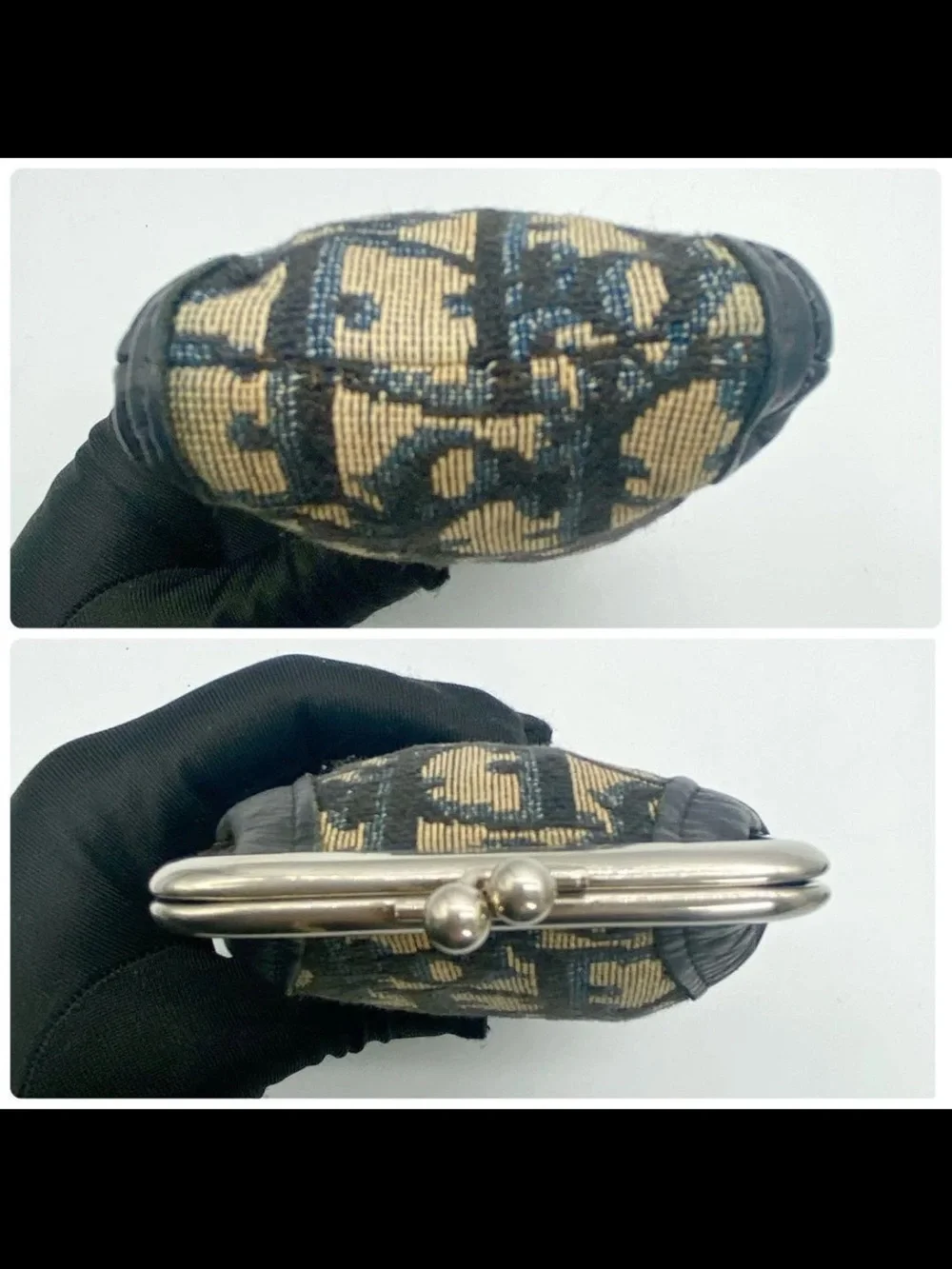 Dior Black and Beige Monogram Kiss-Lock Cosmetic Pouch
